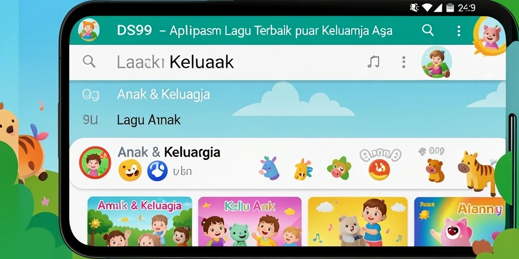 Screenshot DS99 menampilkan antarmuka lagu anak yang ceria dan interaktif.