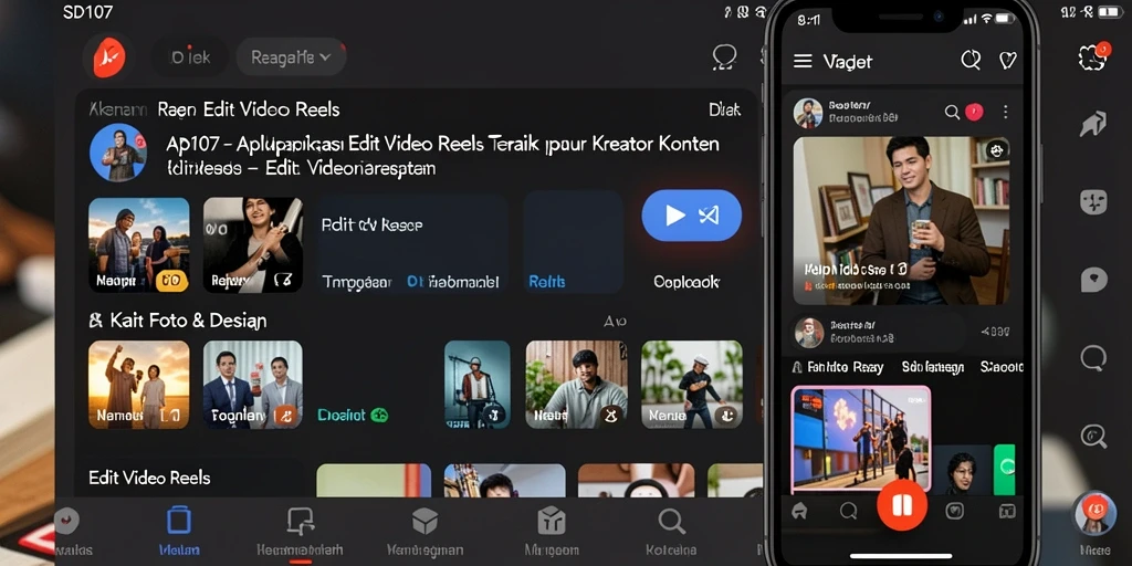 Tampilan antarmuka SD107 saat mengedit video reels dengan berbagai fitur.