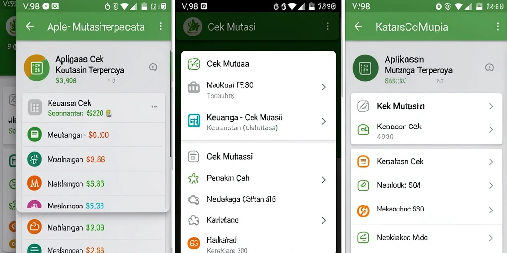 Antarmuka V98 menampilkan riwayat mutasi keuangan dengan jelas.
